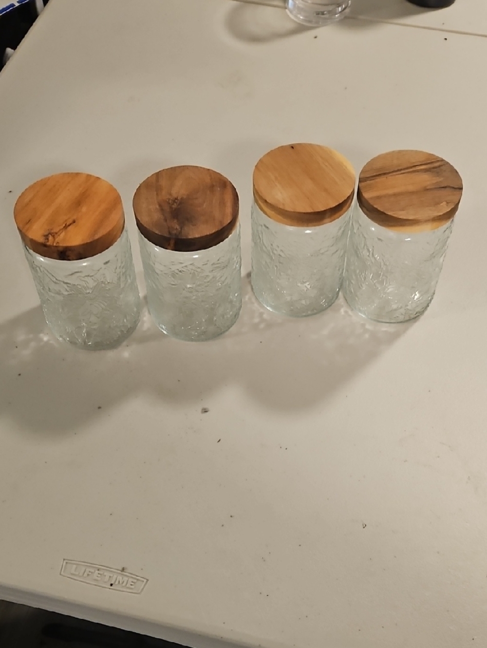 Set of 4 Glass Jars with Wooden Lids - Clear & Natural Wood
